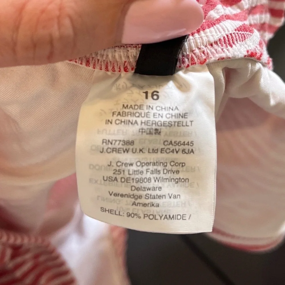 J.Crew Womens Red White Seersucker One-Shoulder Ruffle Swimsuit Plus Size 16
